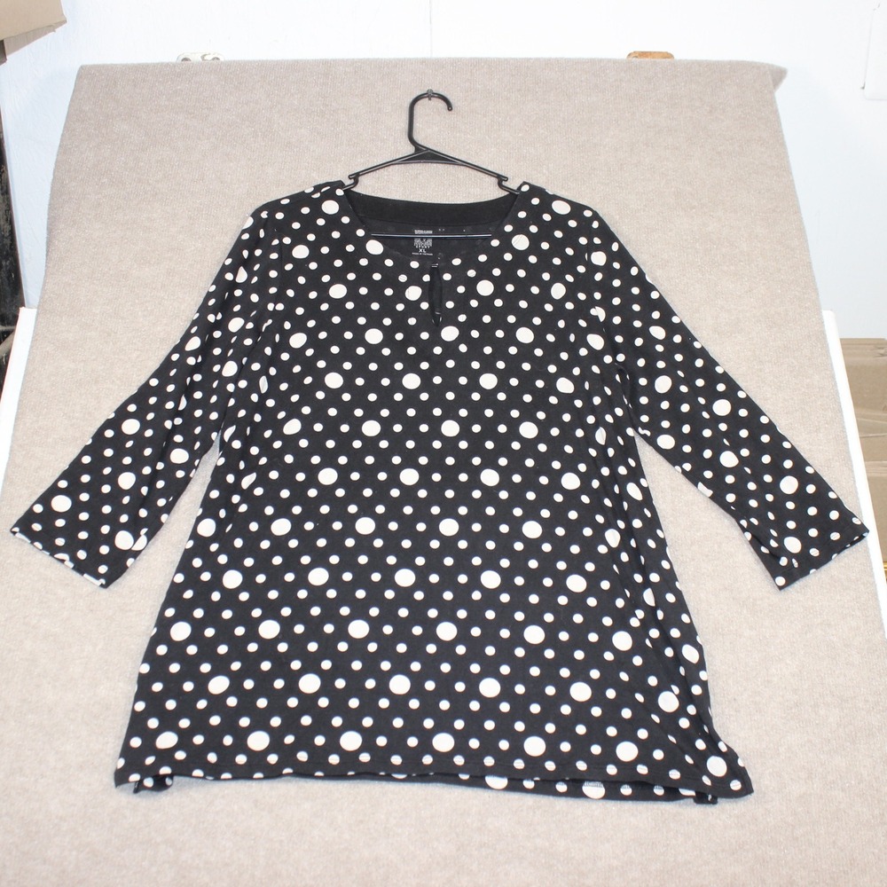 Anne Klein Sport Black White Polka Dot Keyhole Long Sleeve Top XL
